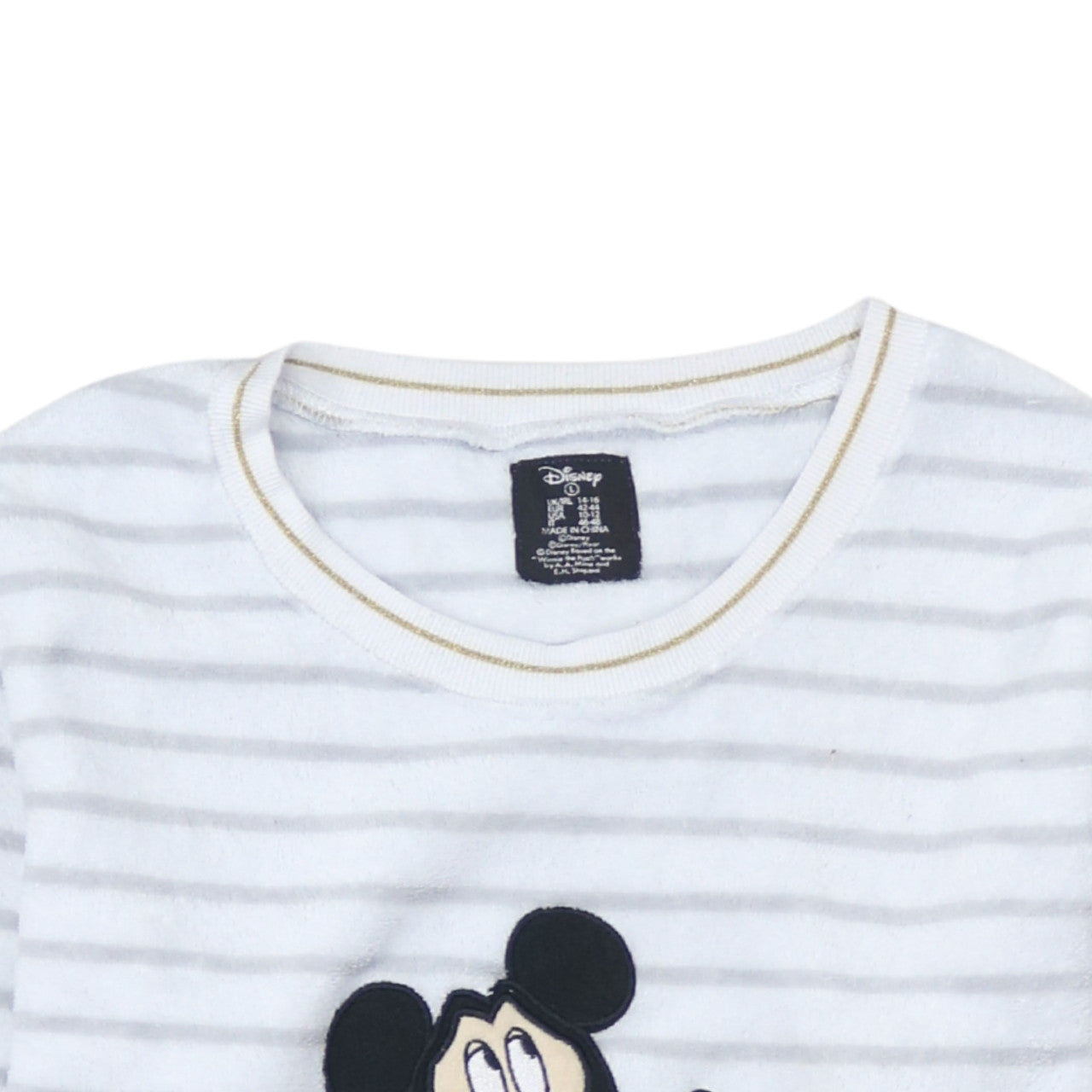Disney Women’s White Striped Fleece Mickey Mouse Pyjama Top L