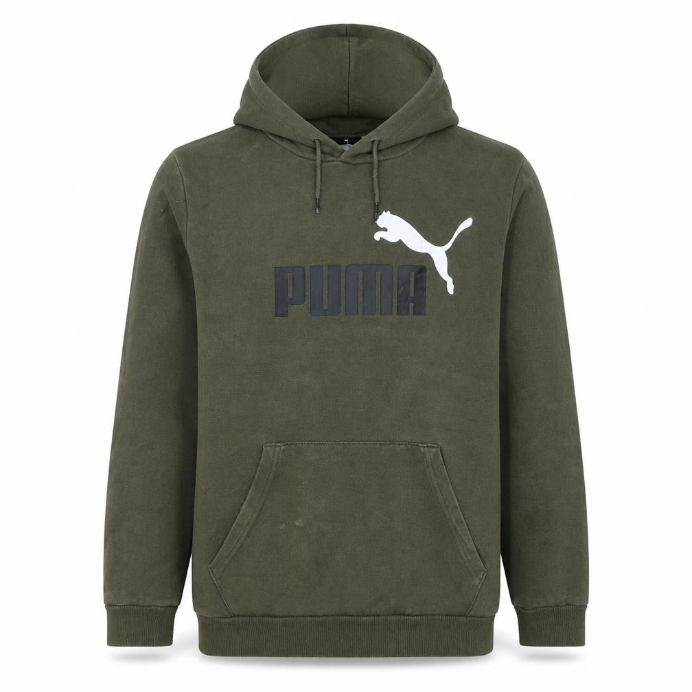 Front view of Puma men’s green pullover hoodie m logo sportswear