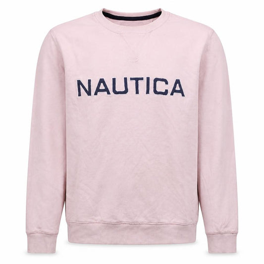 Front view of Nautica Men’s Pink Embroidered Logo Sweatshirt, size M