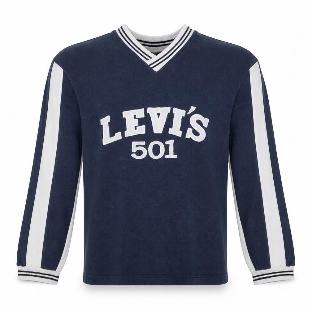Front view of Levi's Men's Blue 501 Pullover V-Neck Sweatshirt, size L