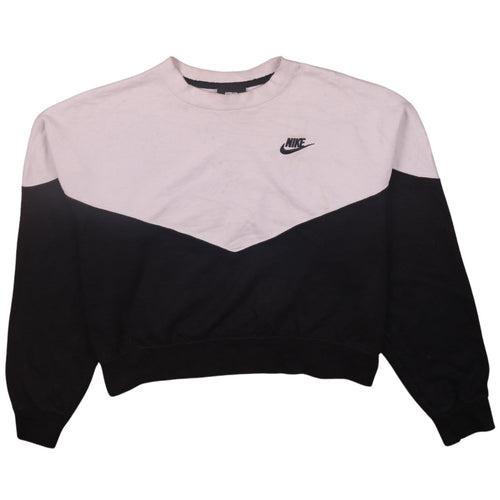 Nike Women Black and White Colourblock Crew Neck Pullover Sweatshirt XXL