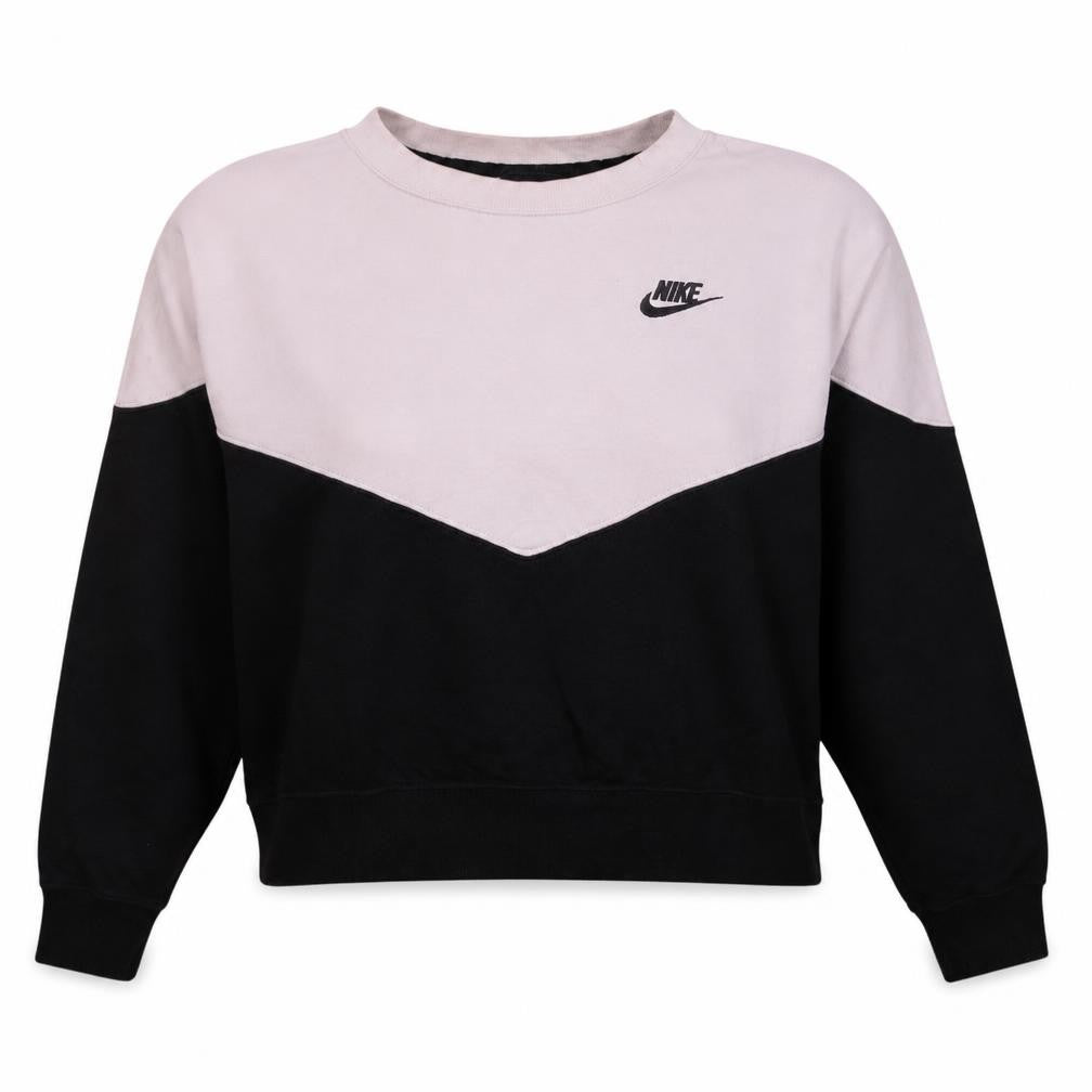 Front view of Nike Women Black and White Colourblock Crew Neck Pullover Sweatshirt XXL