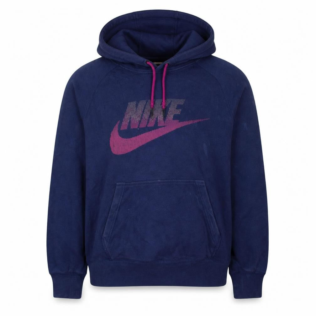 Front view of Nike Men's Blue Pullover Hoodie M Graphic Logo Fleece Sweatshirt