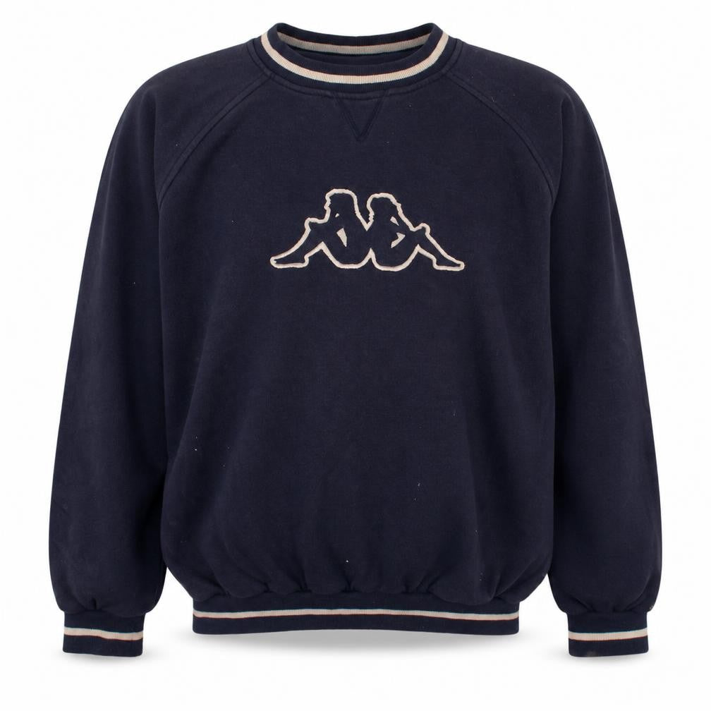 Front view of Kappa men’s blue large logo crew neck pullover sweatshirt