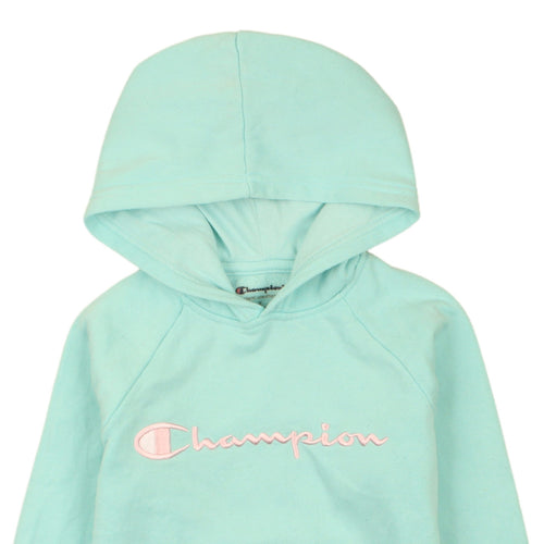 Champion Girls Aqua Blue Pullover Hoodie Small - Embroidered Logo, Fleece Lined