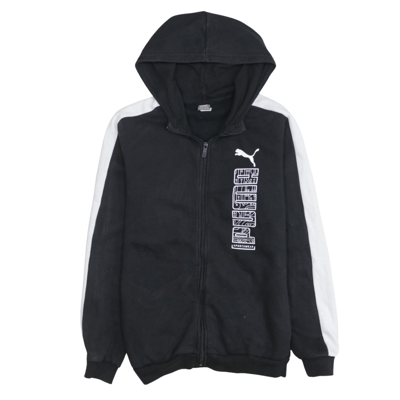 Puma Boys Black Full Zip Hoodie 15-16 Years Sportswear Logo Cotton Blend