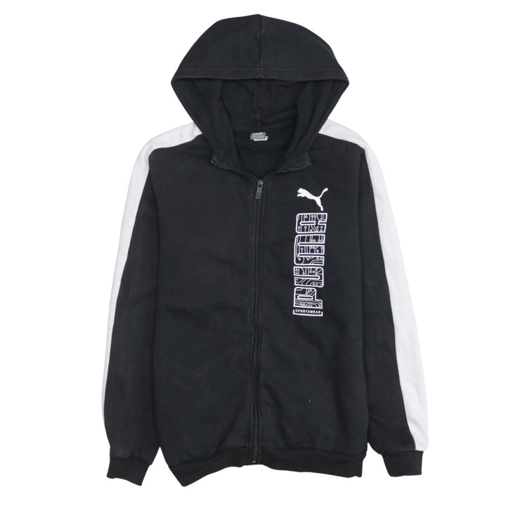 Puma Boys Black Full Zip Hoodie 15-16 Years Sportswear Logo Cotton Blend