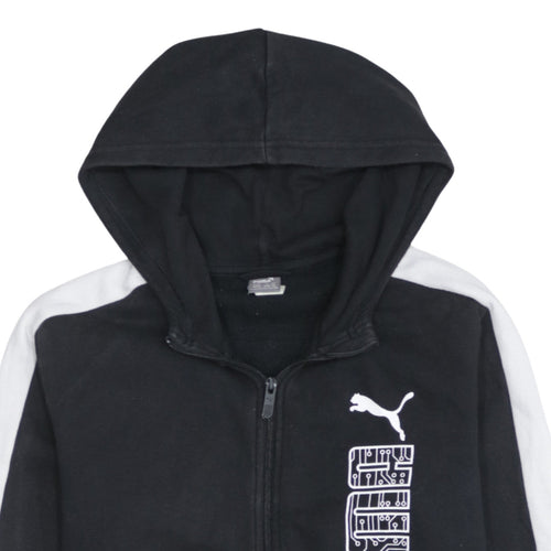 Puma Boys Black Full Zip Hoodie 15-16 Years Sportswear Logo Cotton Blend