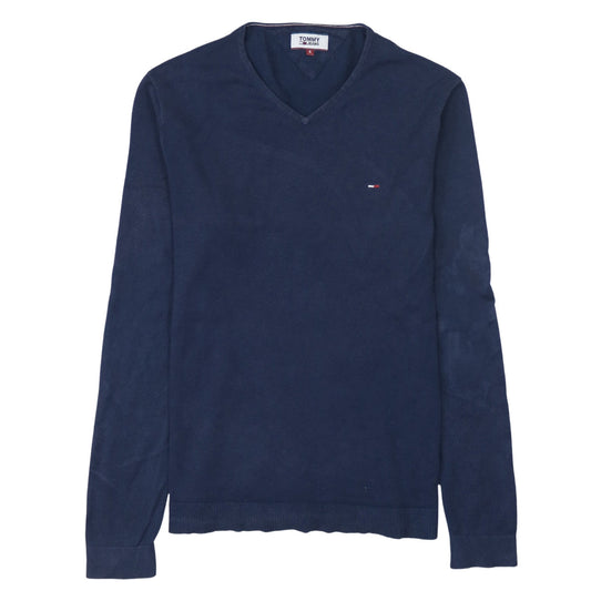Tommy Jeans Men’s Blue V-Neck Cotton Blend Jumper Size S