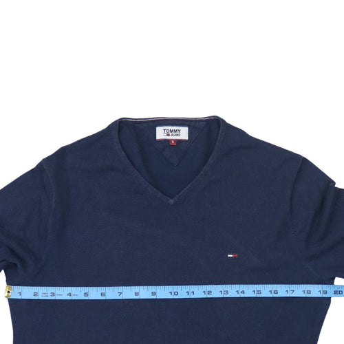 Tommy Jeans Men’s Blue V-Neck Cotton Blend Jumper Size S