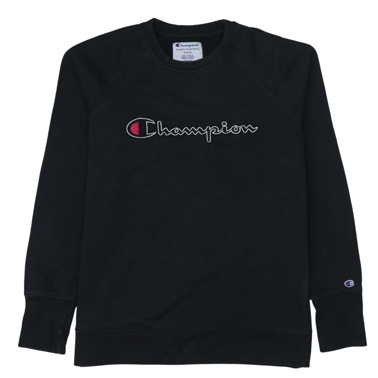 Champion Men's Black Pullover Sweatshirt M Embroidered Logo Crew Neck