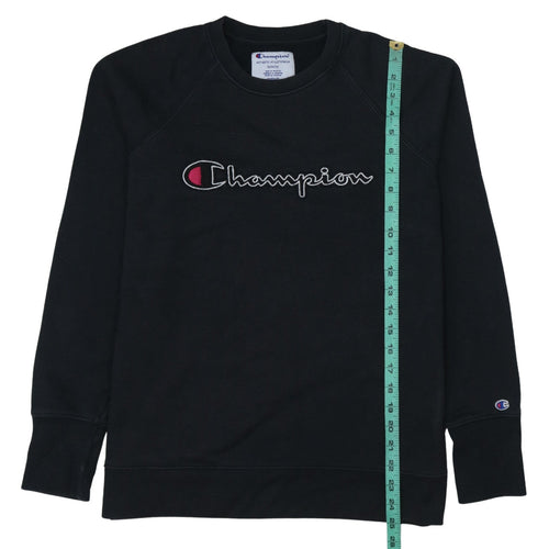Champion Men's Black Pullover Sweatshirt M Embroidered Logo Crew Neck