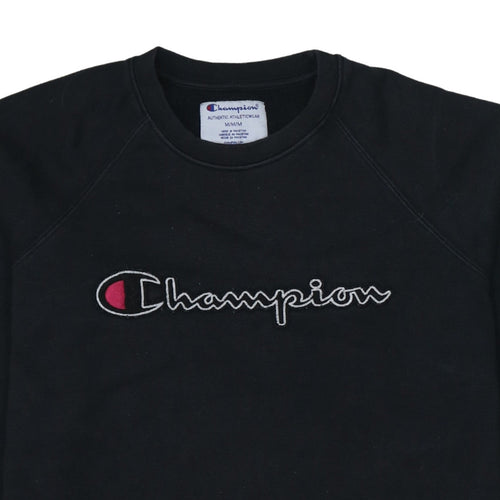 Champion Men's Black Pullover Sweatshirt M Embroidered Logo Crew Neck