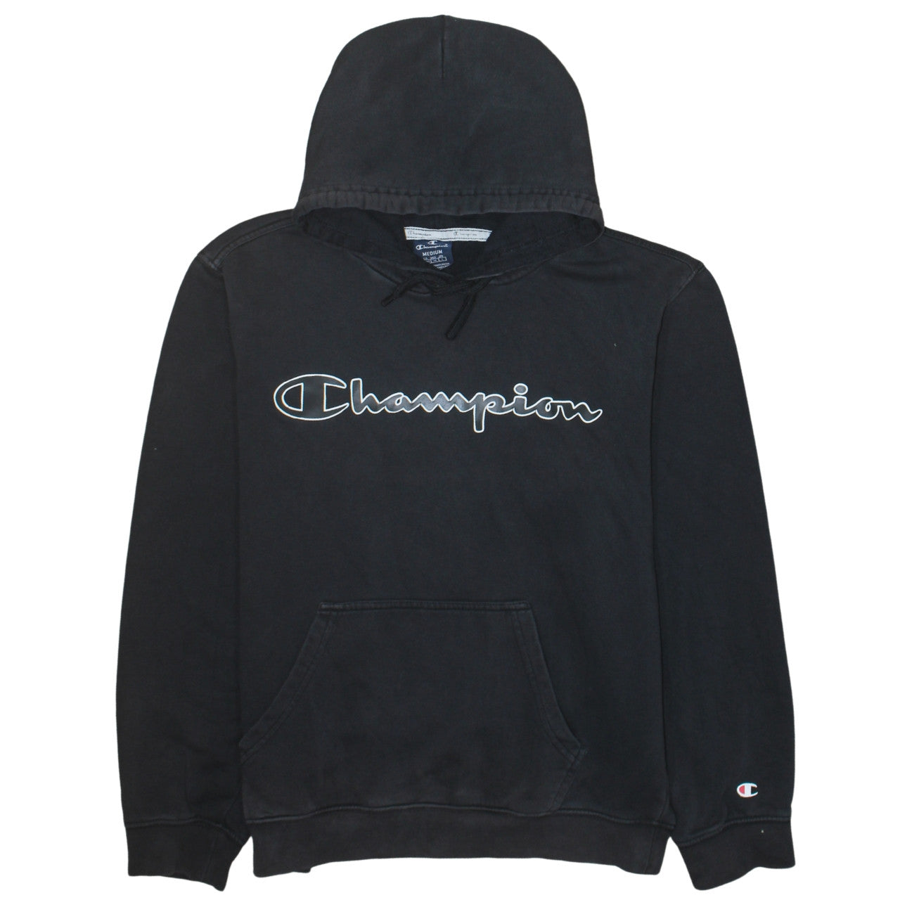 Champion Men's Black Pullover Hoodie Medium Logo Fleece Sweatshirt