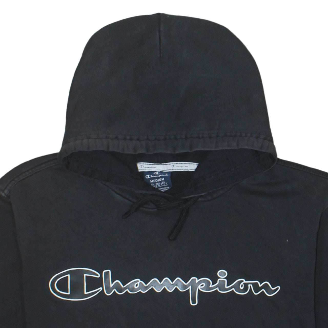 Champion Men's Black Pullover Hoodie Medium Logo Fleece Sweatshirt