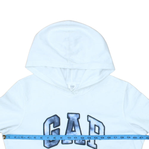 GAP Womens White L Pullover Hoodie Cotton Blend Logo Casual