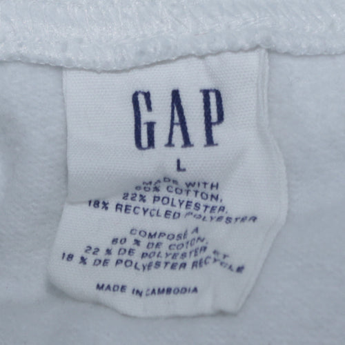 GAP Womens White L Pullover Hoodie Cotton Blend Logo Casual