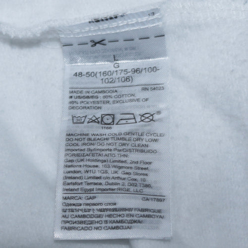 GAP Womens White L Pullover Hoodie Cotton Blend Logo Casual