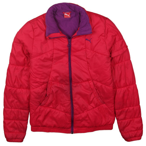 Puma Girls Red Puffer Jacket Size 14 XL Quilted Hoodless Winter Coat