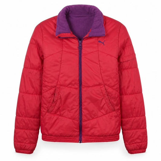 Puma Girls Red Puffer Jacket Size 14 XL Quilted Hoodless Winter Coat