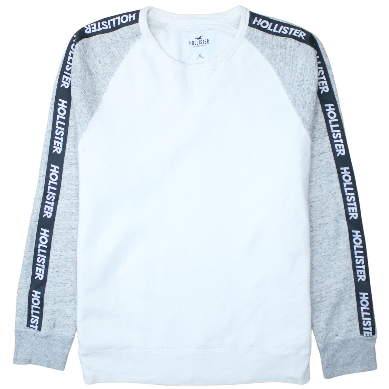 Hollister Men’s White Grey Logo Sleeve Pullover Sweatshirt XL