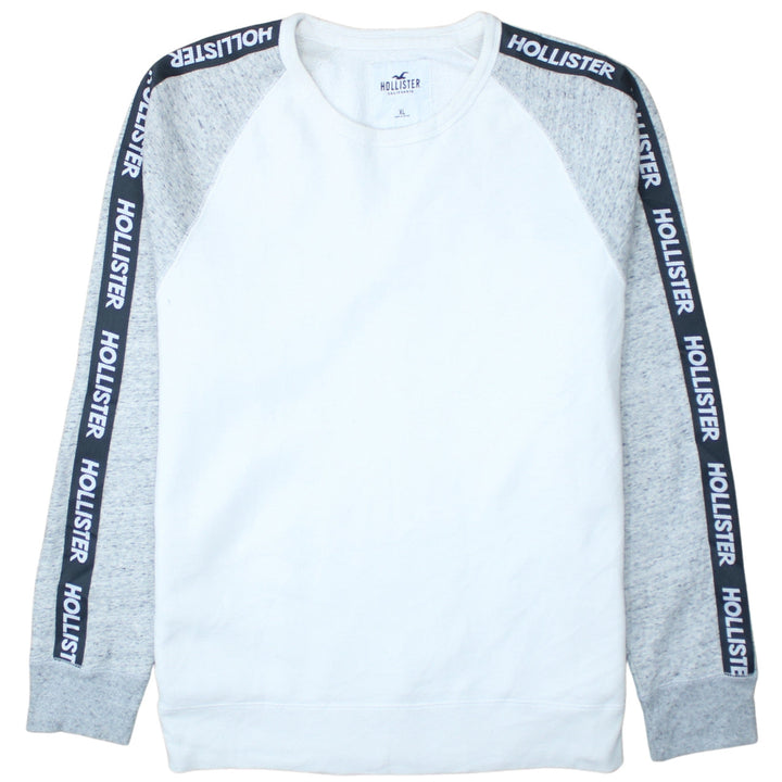 Hollister Men’s White Grey Logo Sleeve Pullover Sweatshirt XL