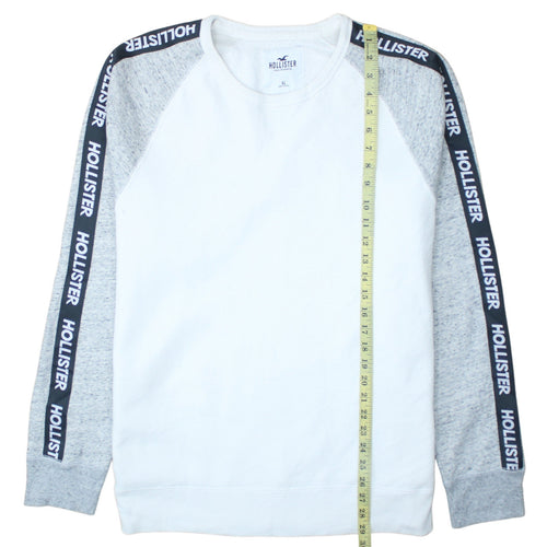 Hollister Men’s White Grey Logo Sleeve Pullover Sweatshirt XL