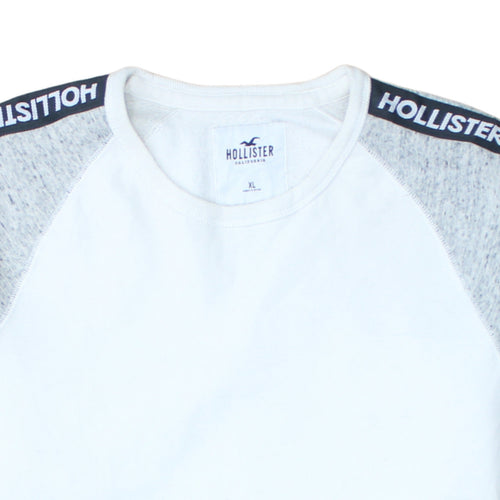 Hollister Men’s White Grey Logo Sleeve Pullover Sweatshirt XL