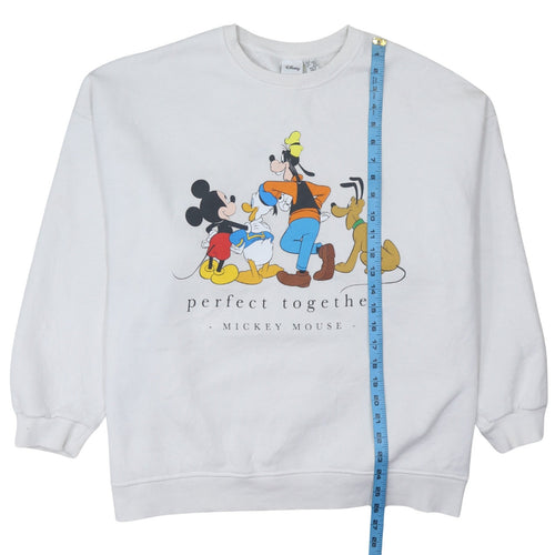 Disney Women White L Mickey Mouse Crew Neck Pullover Sweatshirt