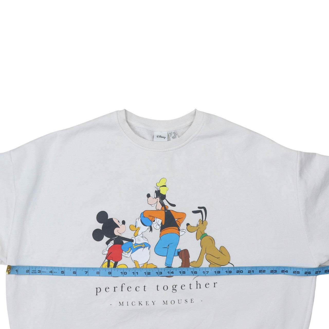 Disney Women White L Mickey Mouse Crew Neck Pullover Sweatshirt