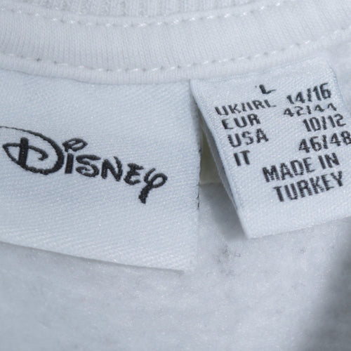 Disney Women White L Mickey Mouse Crew Neck Pullover Sweatshirt