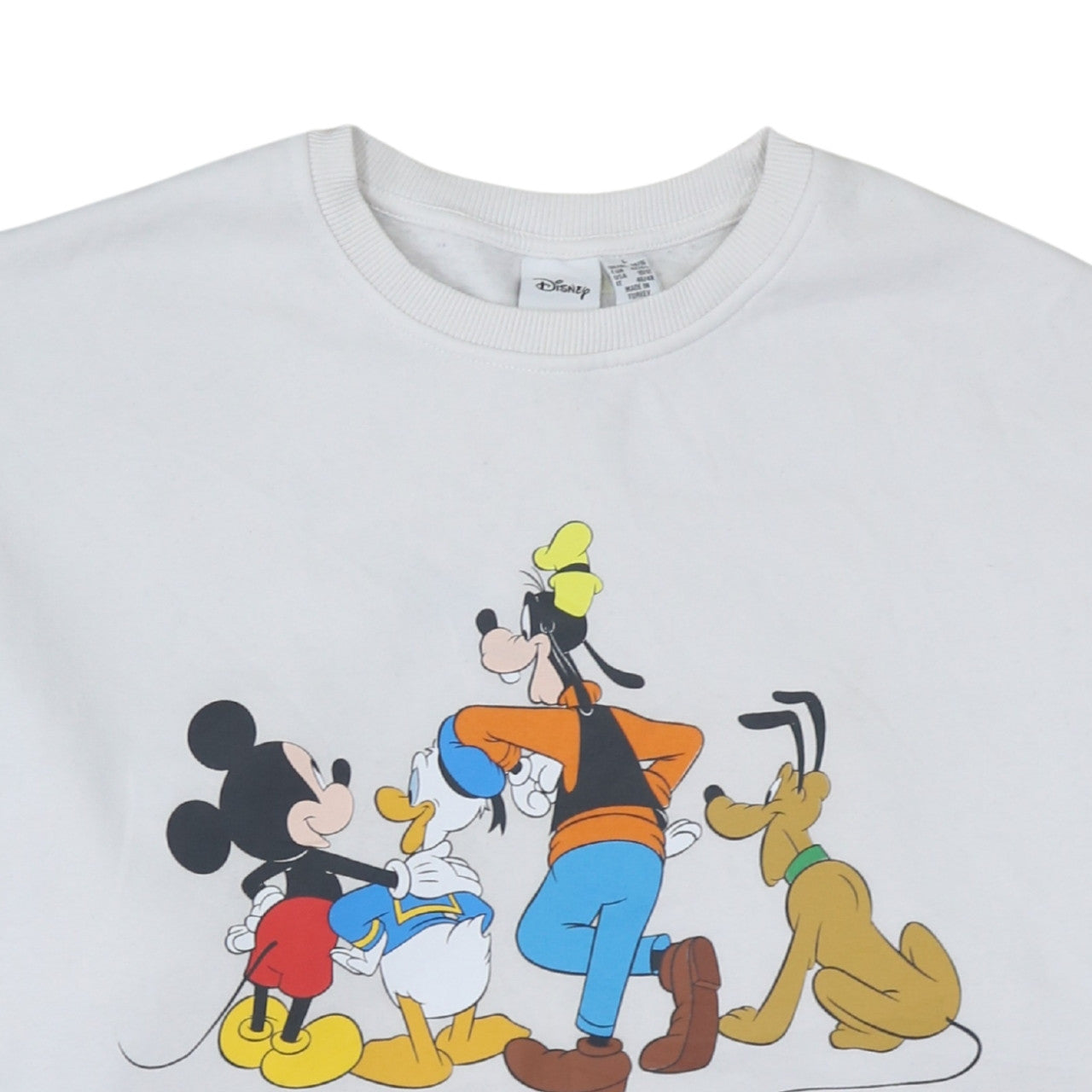 Disney Women White L Mickey Mouse Crew Neck Pullover Sweatshirt