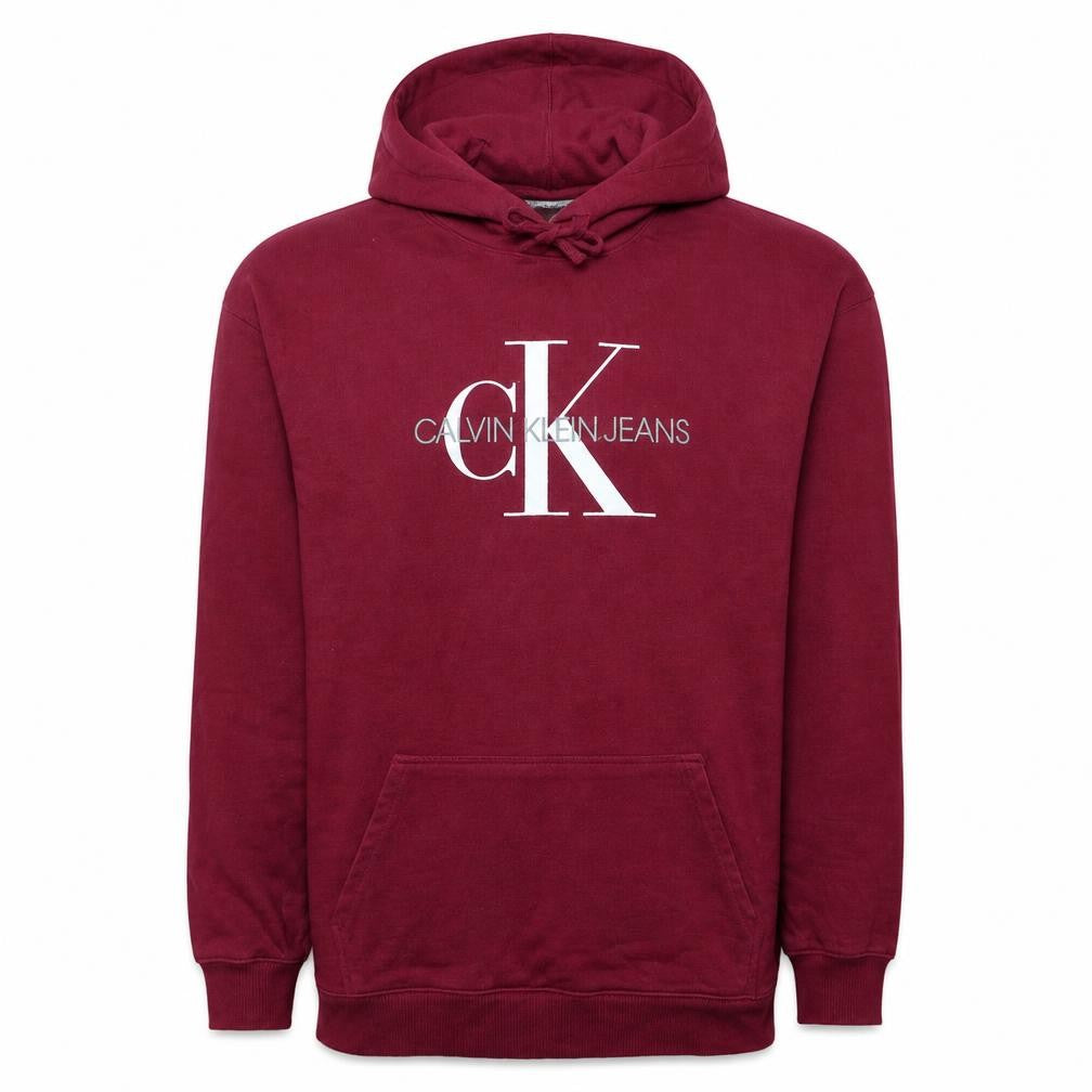 Front view of Calvin Klein Jeans Men's Red XS Pullover Hoodie with Logo