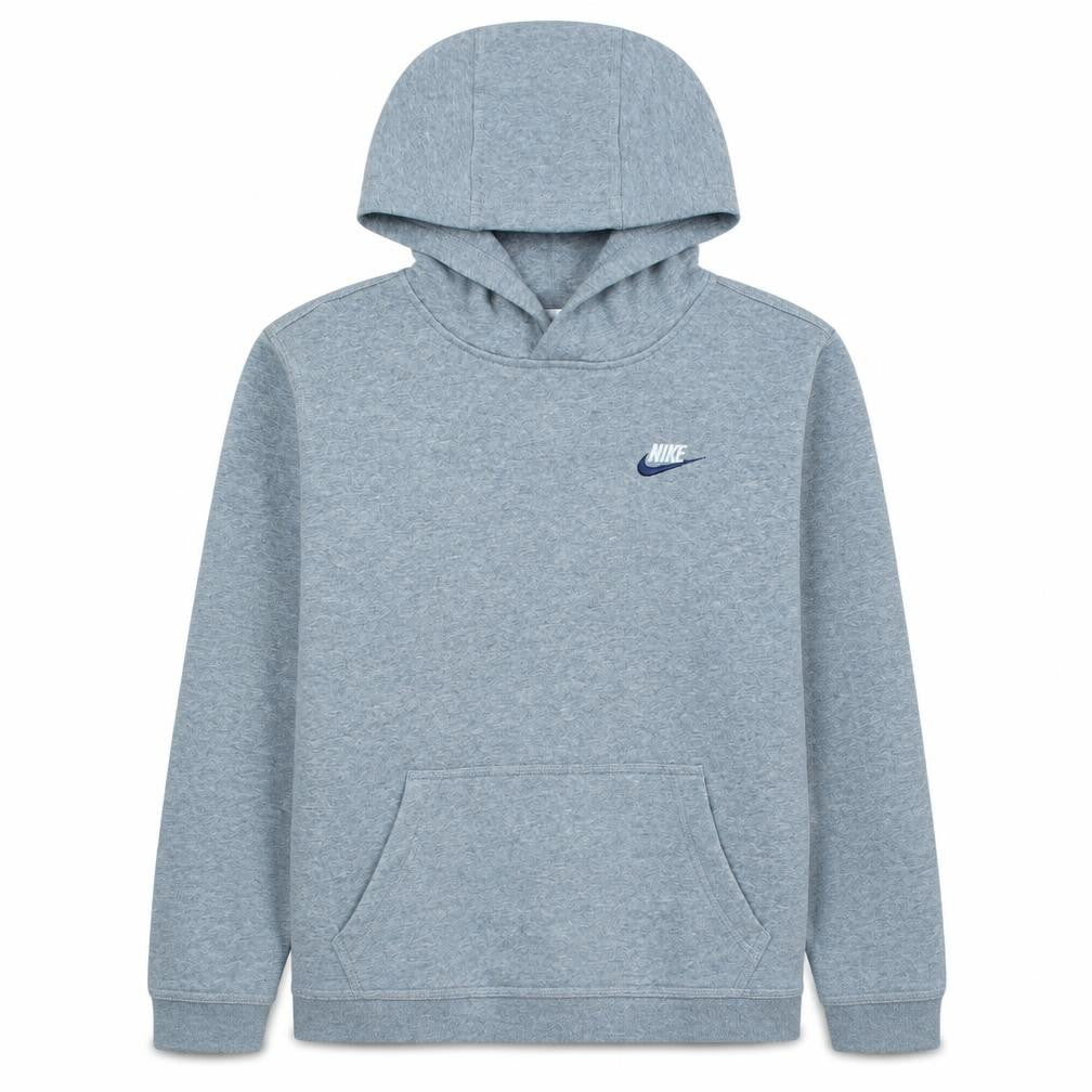 Front view of Nike boys’ grey pullover hoodie xl fleece regular fit logo sweatshirt
