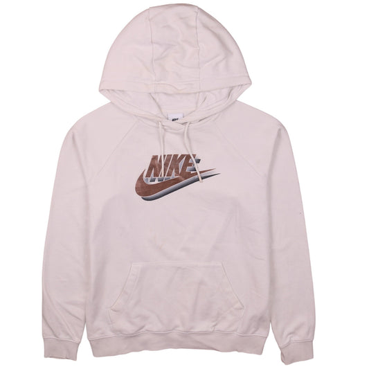 Nike Womens Beige Pullover Hoodie Small Logo Graphic Sweatshirt