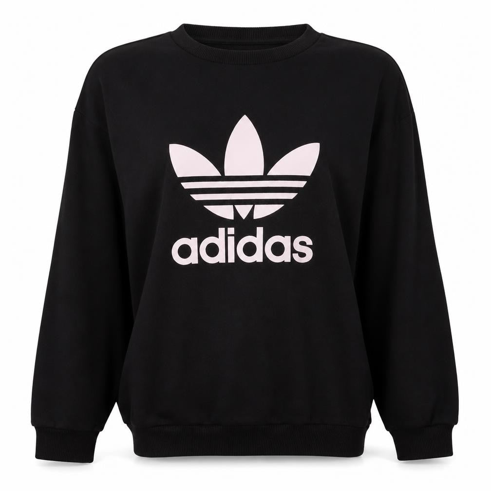 Front view of Adidas women’s black crew neck pullover sweatshirt uk 6