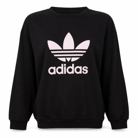 Front view of Adidas women’s black crew neck pullover sweatshirt uk 6
