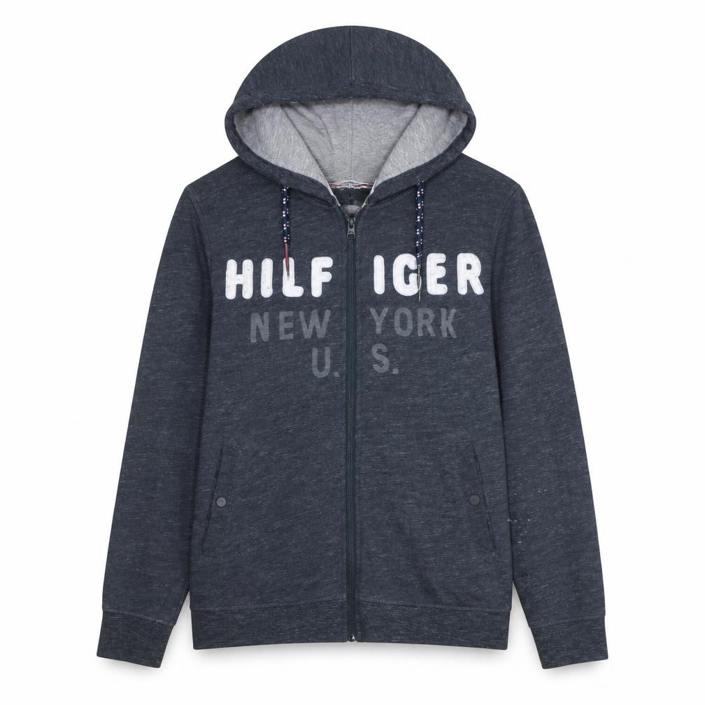 Front view of Hilfiger Denim Men's Blue Full Zip Hoodie S Regular Fit