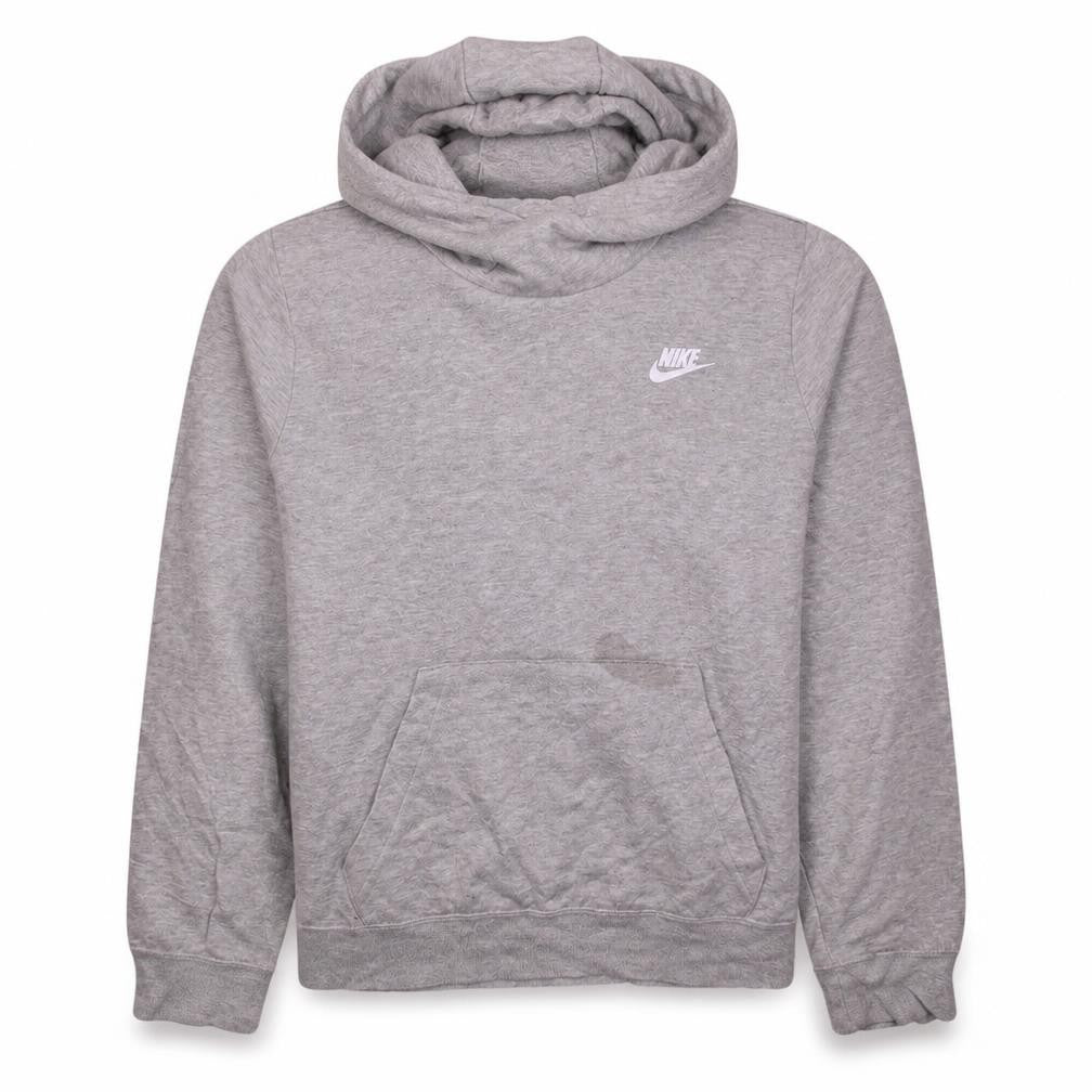 Front view of Nike Men's Grey Pullover Hoodie, size L, Regular Fit Sportswear