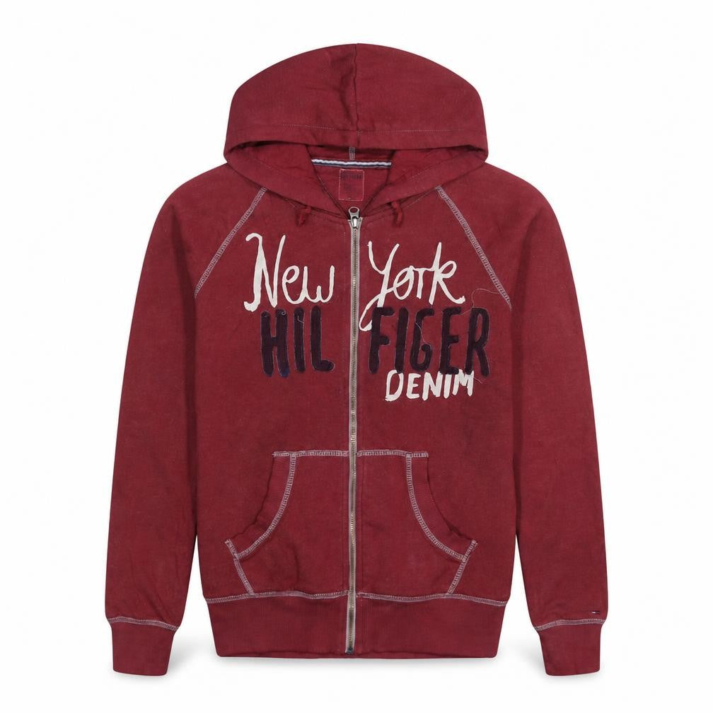 Front view of Tommy Hilfiger Men's Red Full Zip Hoodie, size L