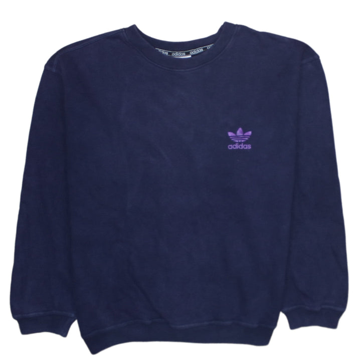 Adidas Men's Blue Crew Neck Embroidered Logo Sweatshirt L