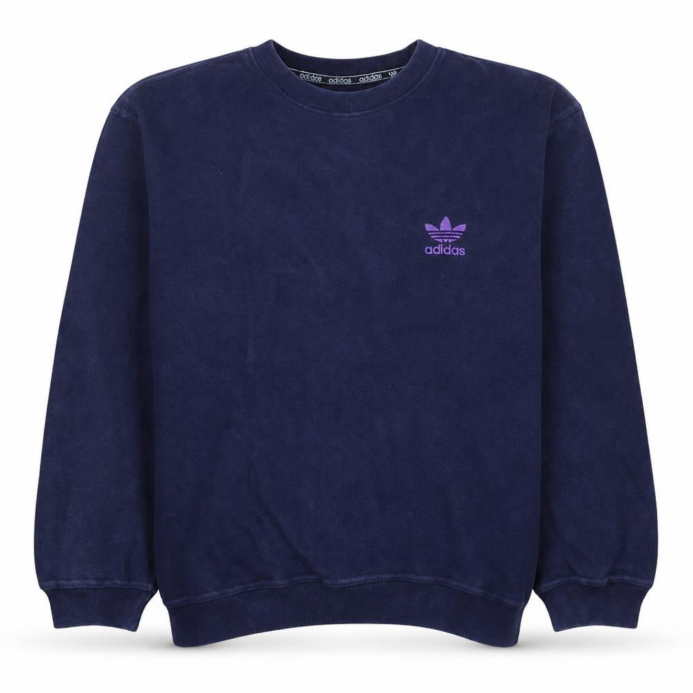 Front view of Adidas Men's Blue Crew Neck Embroidered Logo Sweatshirt L