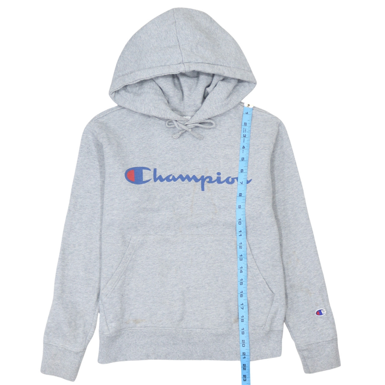 Champion Men's Grey Small Pullover Hoodie with Logo Print