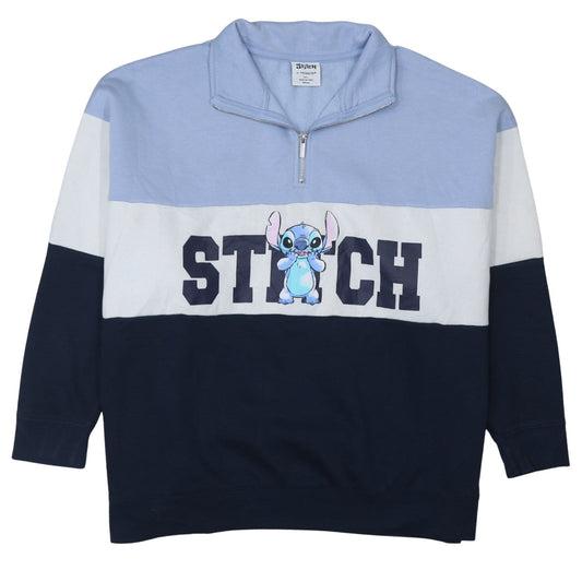 Disney Stitch Primark Women Blue White 1/4 Zip Sweatshirt Size L