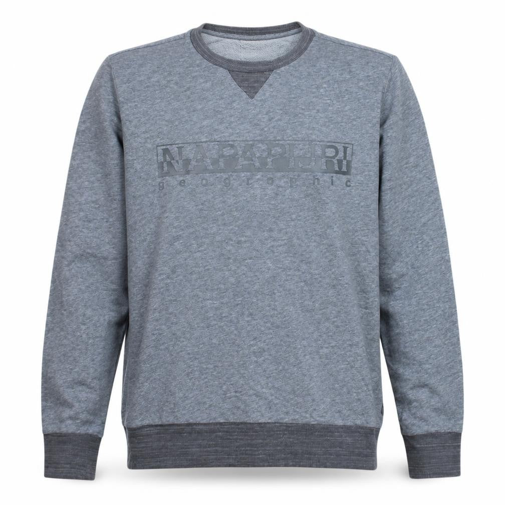 Front view of Napapijri Men's Grey Crew Neck Pullover Sweatshirt, size M
