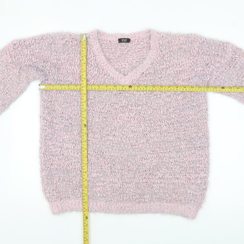 F&F Women’s Pink Chunky Knit V-Neck Pullover Jumper Size 14