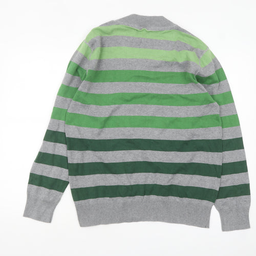 Next Mens Green Grey Striped Henley Jumper Size L Cotton Knit