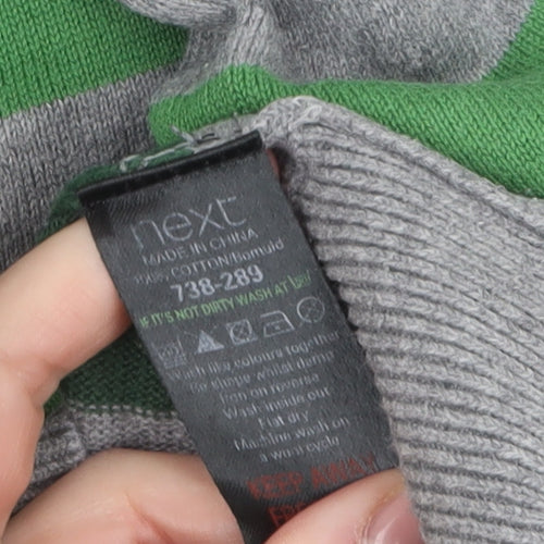 Next Mens Green Grey Striped Henley Jumper Size L Cotton Knit
