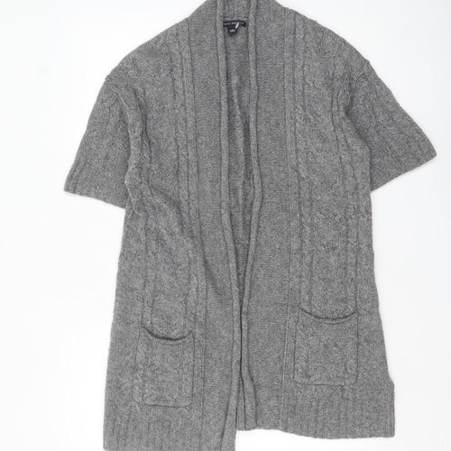 Banana Republic Women Grey Wool Blend Cable-Knit Open Cardigan L