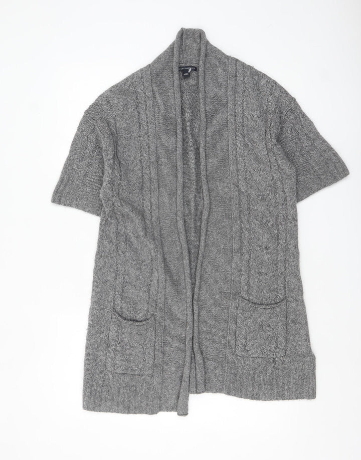 Banana Republic Women Grey Wool Blend Cable-Knit Open Cardigan L